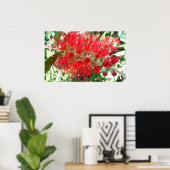 Bodemborstelventilator Rode tropische Floral Poster (Thuiskantoor)