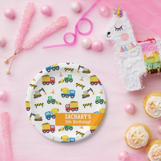 Bodembouwvoertuigen Pattern Birthday Party Papieren Bordje (Feest)