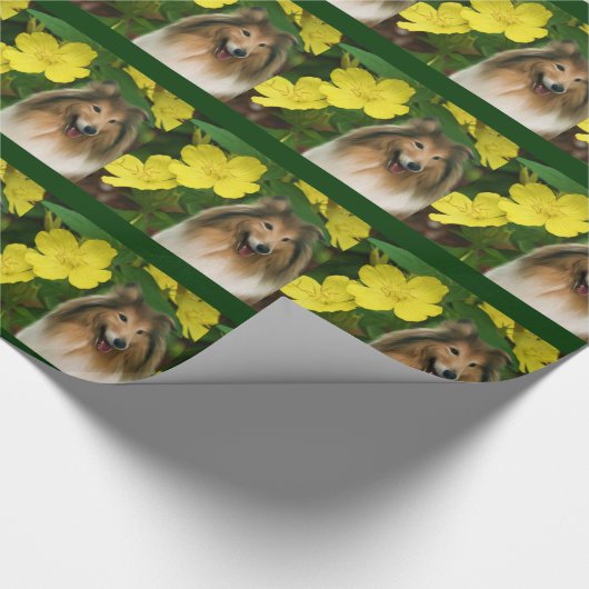 Bodemcollie en gele bloemen cadeaupapier (Hoek)