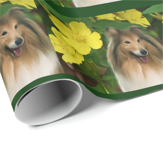 Bodemcollie en gele bloemen cadeaupapier (Rol Hoek)