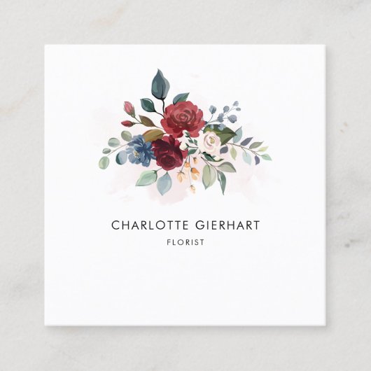 Bodemflank van Bourgogne Floral QR Code Botanische Vierkante Visitekaartje (Voorkant)