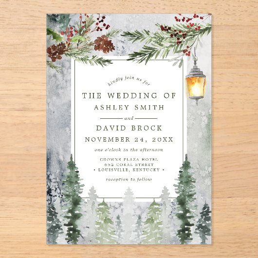 Bodemhek in de winter acryl uitnodigingen (Voorkant)