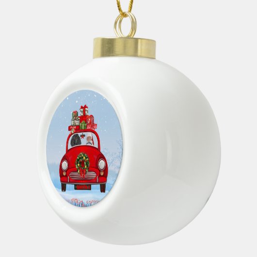 Bodemhond in auto met kerstman keramische bal ornament (Rechts)