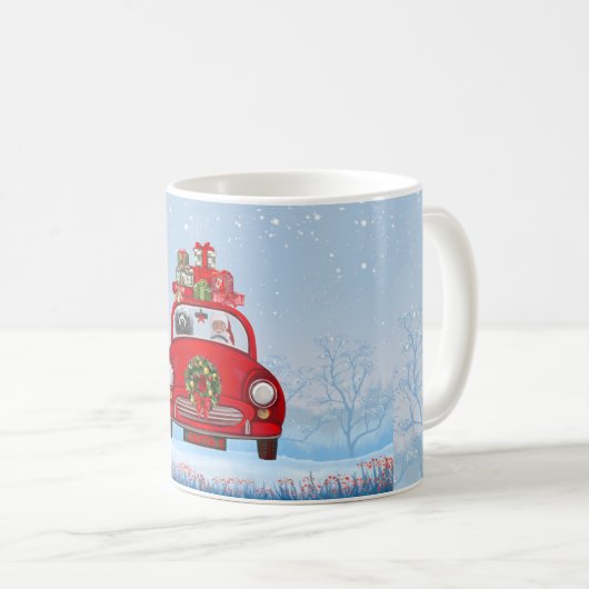 Bodemhond in auto met kerstman koffiemok (Voorkant rechts)