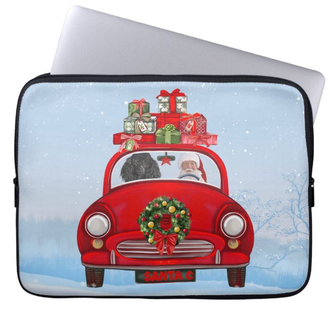 Bodemhond in auto met kerstman laptop sleeve (Voorkant)