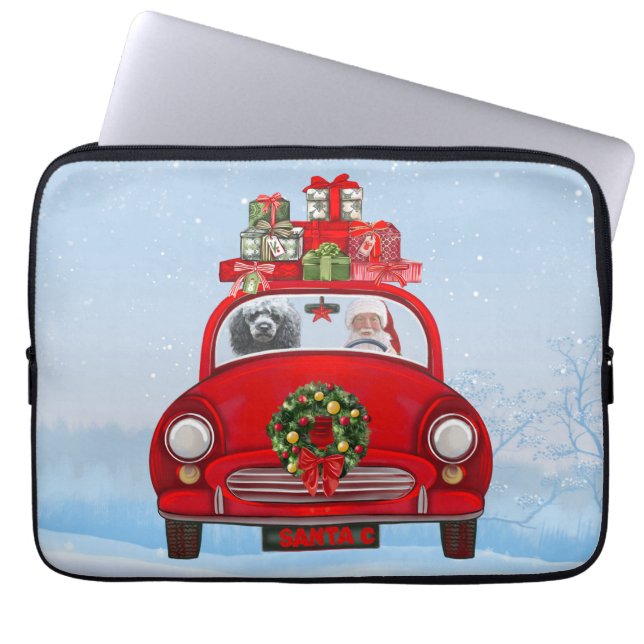 Bodemhond in auto met kerstman laptop sleeve (Voorkant)