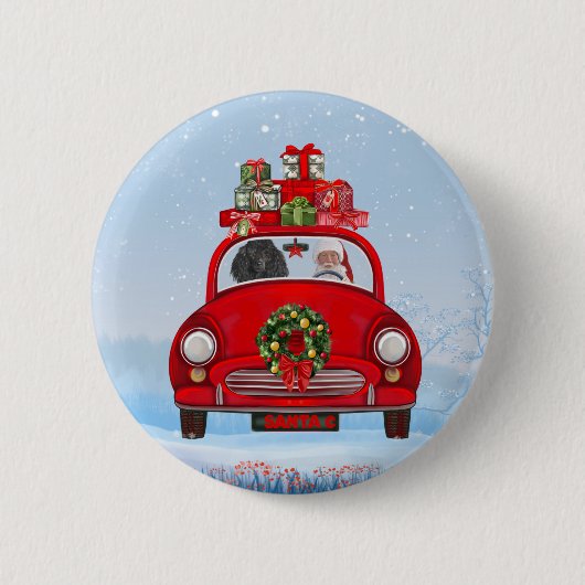 Bodemhond in auto met kerstman ronde button 5,7 cm (Voorkant)
