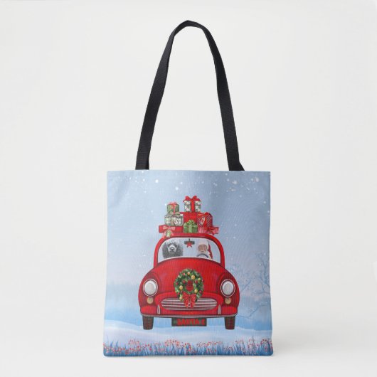 Bodemhond in auto met kerstman tote bag (Voorkant)