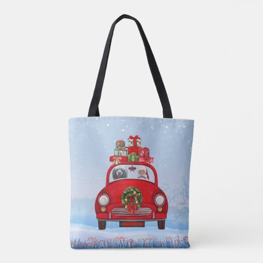 Bodemhond in auto met kerstman tote bag (Achterkant)