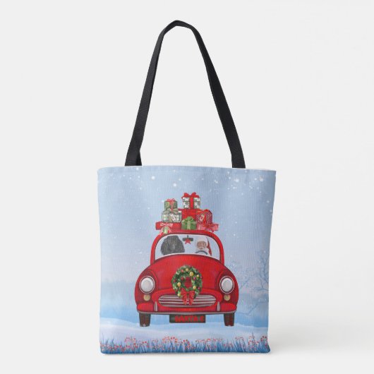 Bodemhond in auto met kerstman tote bag (Achterkant)