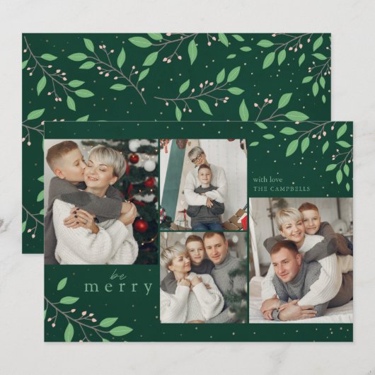 Bodemolie botanische groen fotocollage feestdagenkaart (Voorkant / Achterkant)