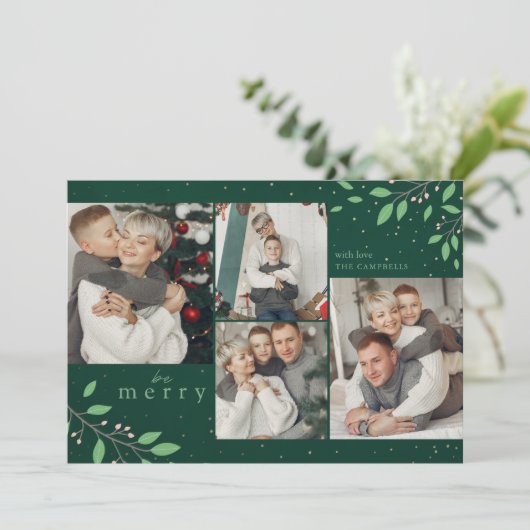 Bodemolie botanische groen fotocollage feestdagenkaart (Staand voorkant)