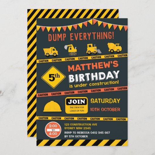 Bodempomp Truck Birthday Kaart (Voorkant / Achterkant)