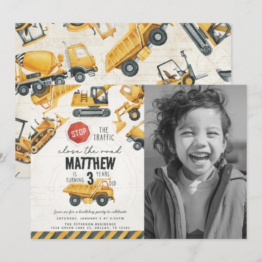 Bodempomp Truck Birthday Kaart (Voorkant / Achterkant)