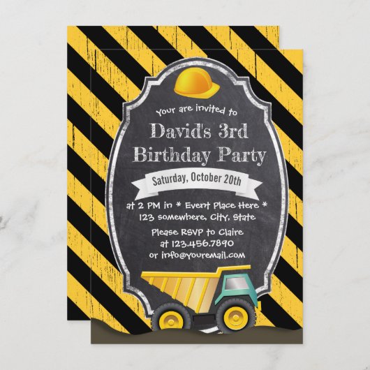 Bodempomp Truck Birthday Party Kaart (Voorkant / Achterkant)