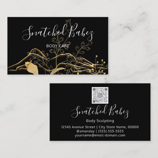 Bodemverzorging QRCODE Black Gold Flowers Visitekaartje (Voorkant / Achterkant)