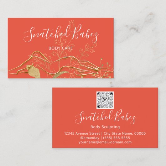 Bodemverzorging QRCODE Coral Gold Flowers Visitekaartje (Voorkant / Achterkant)