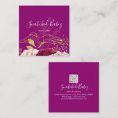 Bodemverzorging QRCODE Gold Purple Flowers Vierkante Visitekaartje (Voorkant / Achterkant)