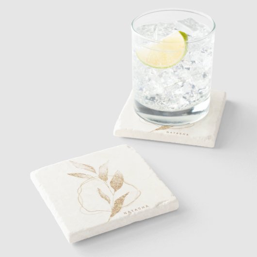 Bodemvormig bladerbruin met een moderne goudvorm stenen onderzetter (Zijkant)