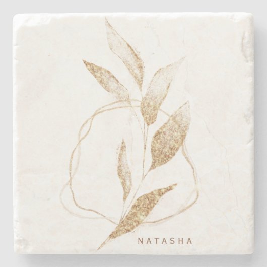 Bodemvormig bladerbruin met een moderne goudvorm stenen onderzetter (Voorkant)