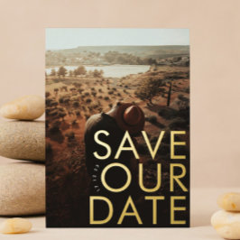 BODEN | Ultra Modern Gold Photo Save Our Date Folie Uitnodiging
