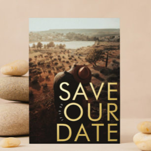 BODEN   Ultra Modern Gold Photo Save Our Date Folie Uitnodiging