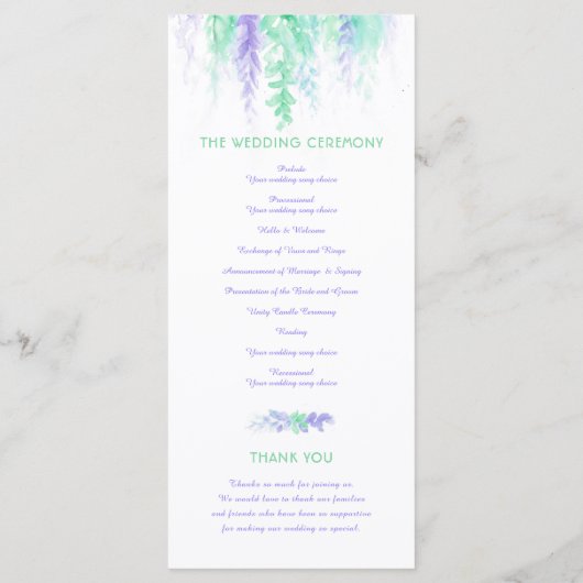 Bodenwijnen met een groen programma voor waterverf programmakaart (Achterkant)