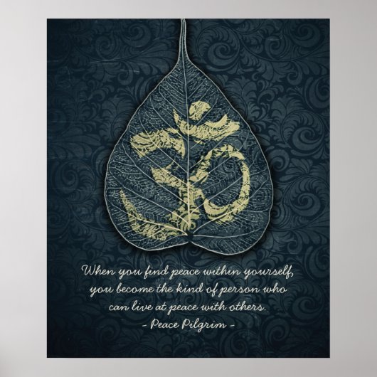 Bodhi Leaf & Gold OM Symbol Yoga Meditation Quotes Poster (Voorkant)
