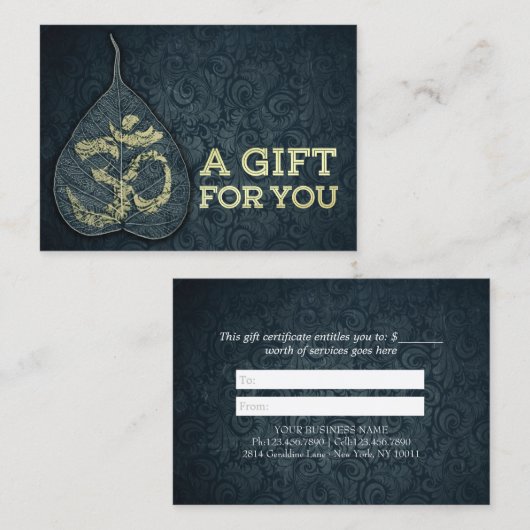 Bodhi Leaf OM Symbol YOGA Studio Cadeaubon Kortingskaartje (Voorkant / Achterkant)