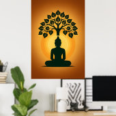 Bodhi Tree Buddha Meditation Art - Zen Spiritual E Poster (Thuiskantoor)
