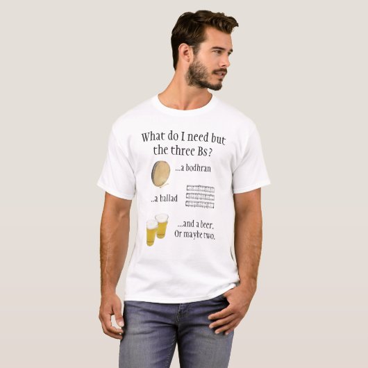 Bodhran, ballad en bier! t-shirt (Voorkant volledig)