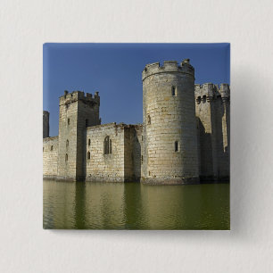 Bodiam Castle (1385), weerspiegeld in slotgracht,  Vierkante Button 5,1 Cm