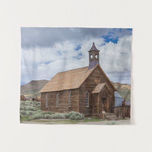 Bodie Ghost Stewn Church Cloudy Skies Wandkleed (Voorkant (horizontaal))