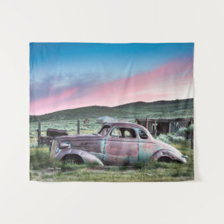 Bodie Ghost Town Abandoned Car at Sunset Wandkleed