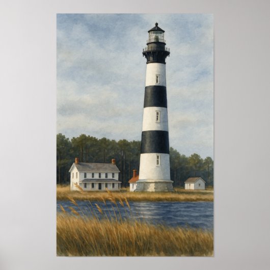 Bodie Island Vuurtoren Aquarel Poster (Voorkant)