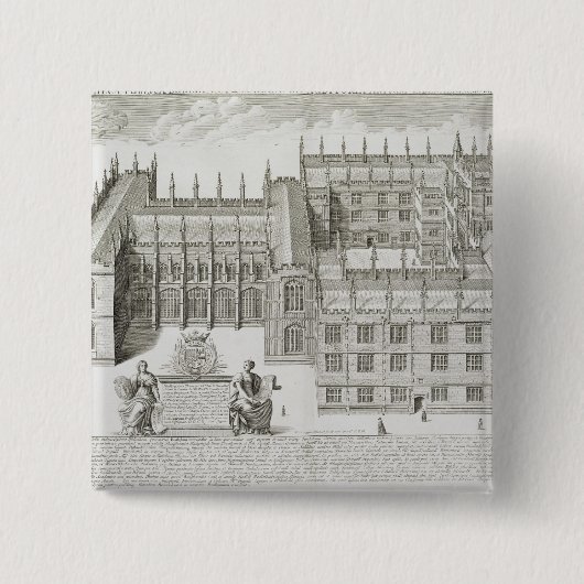 Bodleian Library, Oxford, van 'Oxonia Illustrata' Vierkante Button 5,1 Cm (Voorkant)