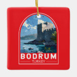 Bodrum Castle Turkije Reizen Kunst Vintage Keramisch Ornament<br><div class="desc">Bodrum retro vector reisontwerp. Bodrum is een stad op het schiereiland Bodrum,  die zich uitstrekt van de zuidwestkust van Turkije tot het Egeïsche Zee. De stad beschikt over twee baaien met uitzichten van Bodrum Castle.</div>