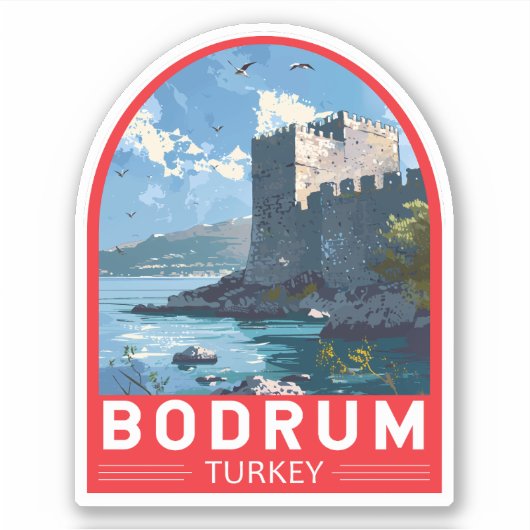 Bodrum Castle Turkije Reizen Kunst Vintage Sticker (Voorkant)
