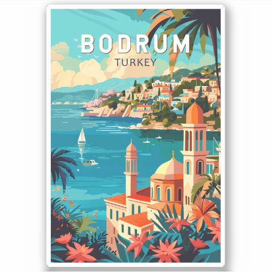 Bodrum Turkije Reizen Kunst Vintage Sticker (Voorkant)