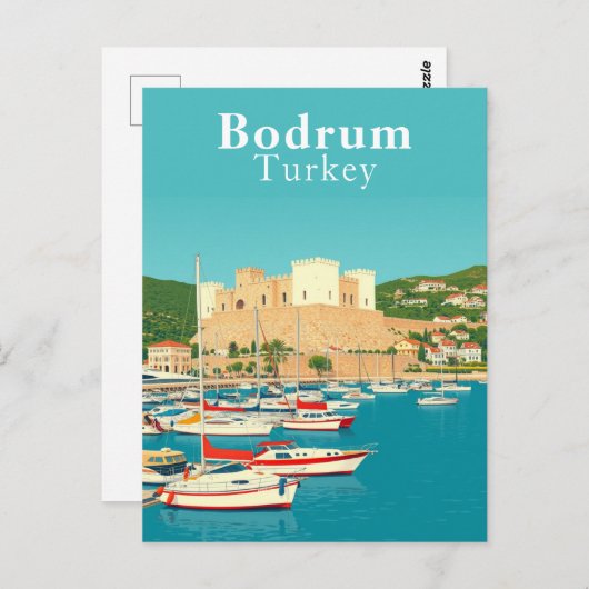 Bodrum, Turkije Retro Art Briefkaart (Voorkant / Achterkant)
