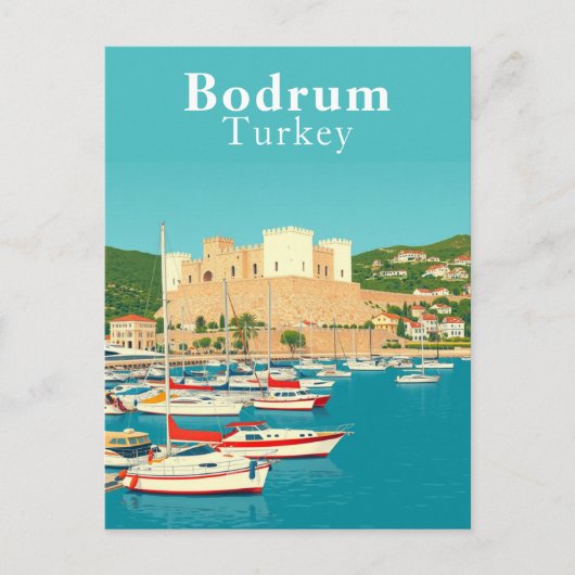 Bodrum, Turkije Retro Art Briefkaart (Voorkant)