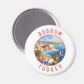 Bodrum Turkije Retro Noodlijdende Cirkel Magneet (Voorkant / Achterkant)