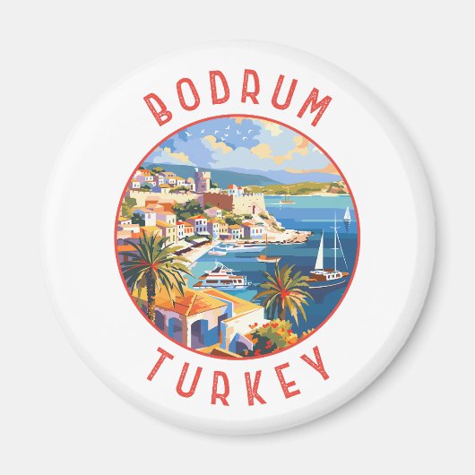 Bodrum Turkije Retro Noodlijdende Cirkel Magneet (Voorkant)