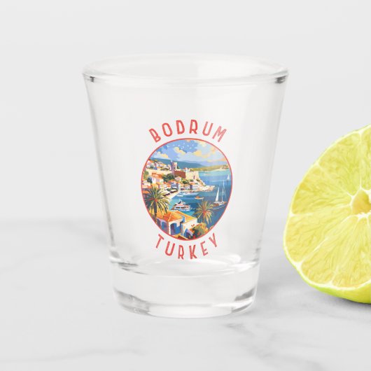 Bodrum Turkije Retro Noodlijdende Cirkel Shot Glas (Voorkant)
