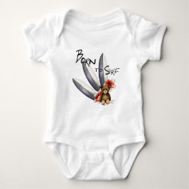 Body baby blanc "Born to surf", knoopjes en bloeme Romper