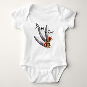 Body baby blanc "Born to surf", knoopjes en bloeme Romper