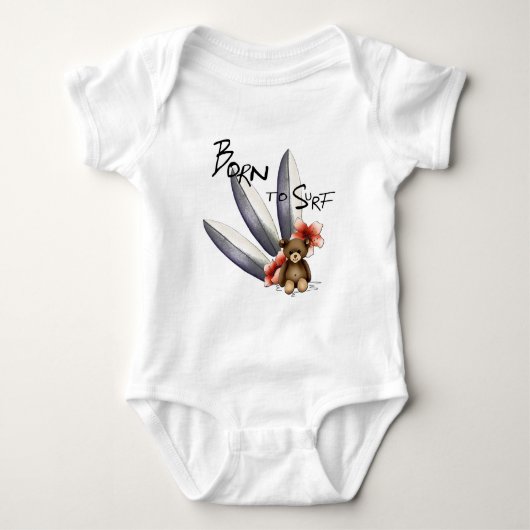 Body baby blanc "Born to surf", knoopjes en bloeme Romper (Voorkant)