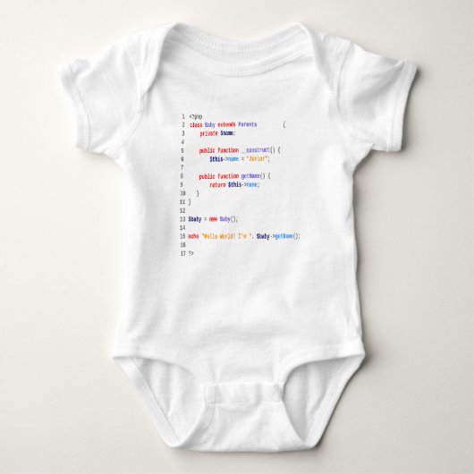 Body baby hello world php branco romper (Voorkant)