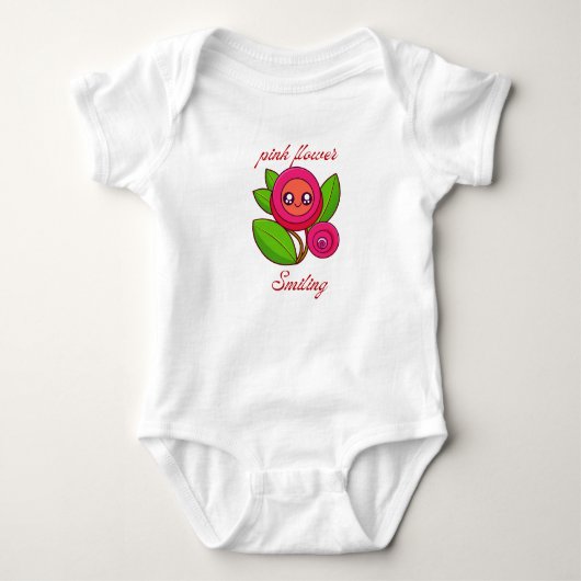 body babysuite lachende roze bloem romper (Voorkant)
