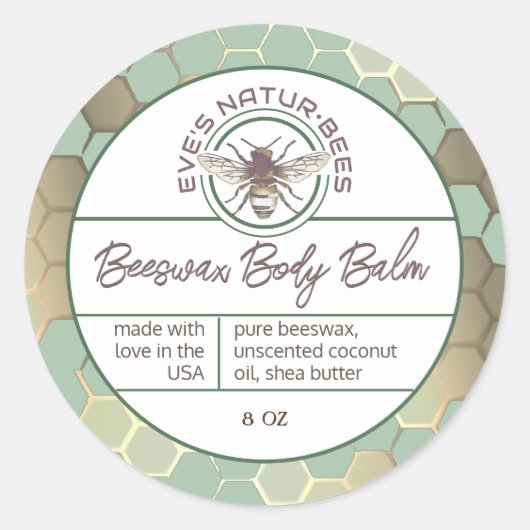 Body Balm Honingraat Bee Groene Lip Balm Dekseleti Ronde Sticker (Voorkant)